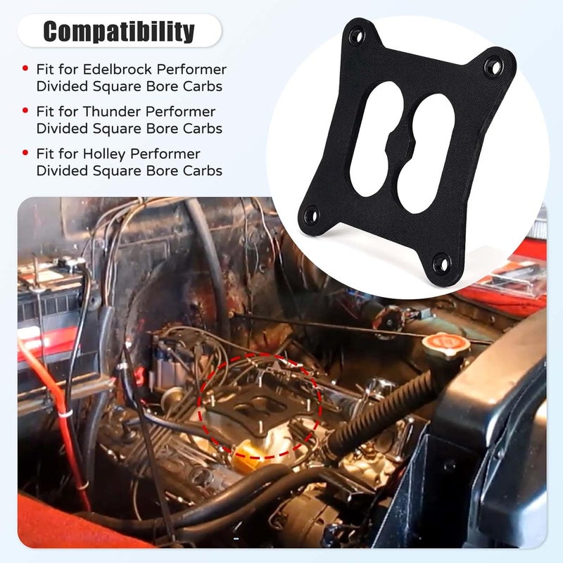 Atesilor 9266 Divided Square Bore Carburetor Heat Insulator Gasket Spacer with Mounting Stud Kit Fit for Edelbrock Performer Holley Thunder Carburetors & Divided Plenum Manifolds, Replace 2732 - Image 5